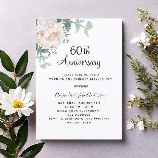 Invitation 60e anniversaire mariage de la verdure florale
