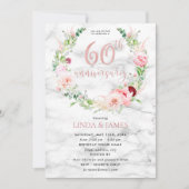 Invitation 60e anniversaire Mariage Elégant Rose or Floral (Devant)