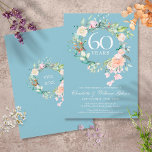 Invitation 60e anniversaire Mariage Pays Roses Floral<br><div class="desc">Doté d'une élégante guirlande rose aquarelle,  ce joli 60ème / 75ème anniversaire de mariage peut être personnalisé avec vos détails spéciaux diamant / platine anniversaire. Au verso,  une guirlande fleurie assortie encadre vos dates d'anniversaire en texte blanc élégant sur un arrière - plan bleu diamant. Conçu par Thisisnotme©</div>