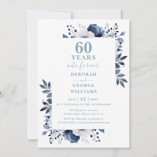 Invitation 60e anniversaire Mariage Verdure Floral Monogramme (Devant)