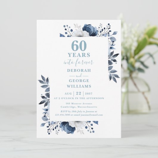 Invitation 60e anniversaire Mariage Verdure Floral Monogramme (Debout devant)