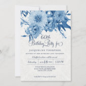 Invitation 60e anniversaire Marine Bleu Blanc Chintz Damask F (Devant)