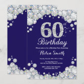 Invitation 60e anniversaire Marine Bleu et Diamant d'argent (Devant / Derrière)
