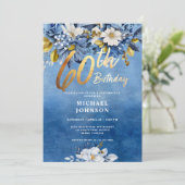Invitation 60e anniversaire Marine bleu et or floral (Debout devant)