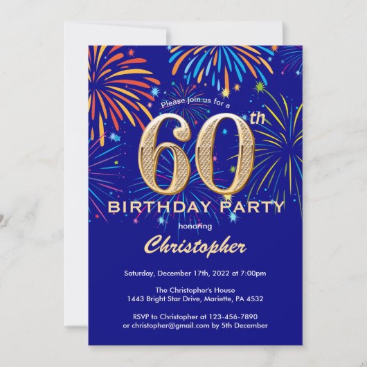 Invitation 60e anniversaire Marine Blue and Gold Rainbow Fire (Devant)