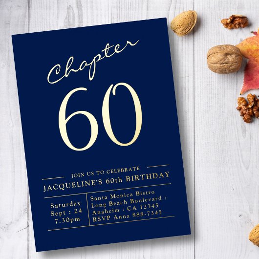 Invitation 60e anniversaire Marine Blue Gold Foil