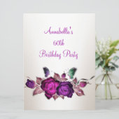 Invitation 60e anniversaire Mauve Rose Roses Floral Art 3 (Debout devant)