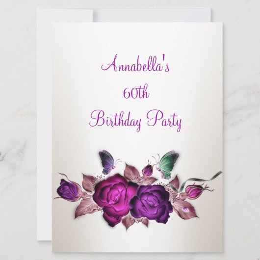 Invitation 60e anniversaire Mauve Rose Roses Floral Art 3 (Devant)