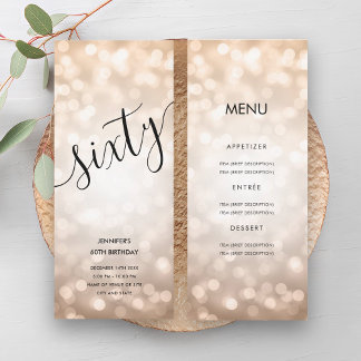 Invitation 60e anniversaire Menu Rose Gold Parties scintillan