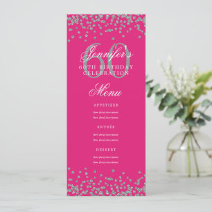 Invitation 60e Anniversaire Menu Silver Hot Pink Confetti