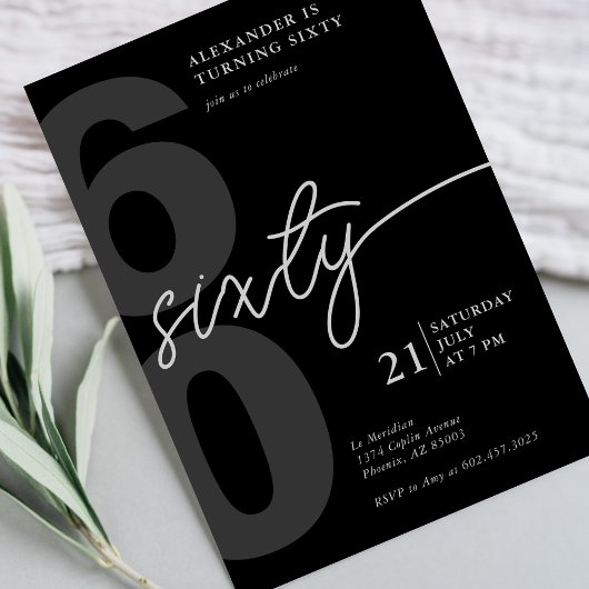 Invitation 60e anniversaire minimaliste moderne gris noir