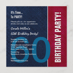 Invitation 60e anniversaire Moderne Bleu Rouge Blanc Métalliq