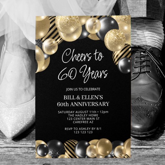 Invitation 60e anniversaire moderne de Black and Gold