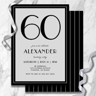 Invitation 60e Anniversaire Moderne Minimaliste Hommes Noir G
