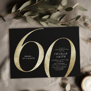 Invitation 60e anniversaire moderne minimaliste noir et or