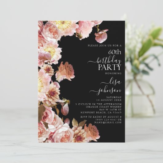 Invitation 60e anniversaire Moody moderne foncé rose Script F (Debout devant)