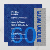 Invitation 60e anniversaire Motif bleu et argent Recyclé (Devant / Derrière)