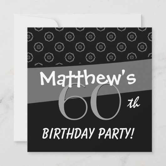 Invitation 60e anniversaire Motif gris et noir (Devant)