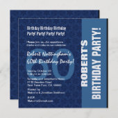Invitation 60e anniversaire Motif moderne dans les tons bleus (Devant / Derrière)