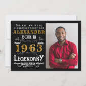 Invitation 60e anniversaire Né 1963 Black Gold Retro Photo (Devant)