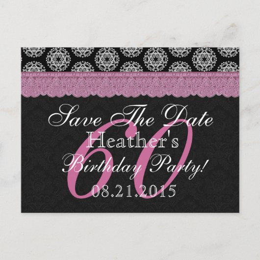Invitation 60e anniversaire noir blanc rose (Devant)