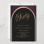 Invitation 60e anniversaire noir bordeaux or arche script (Devant)