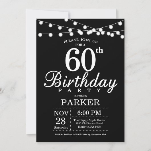 Invitation 60e anniversaire noir et blanc (Devant)