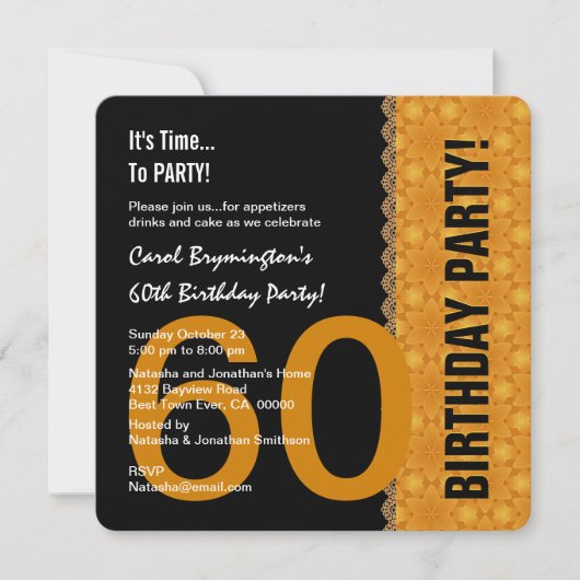 Invitation 60e anniversaire Noir et or avec dentelle V02 (Devant)