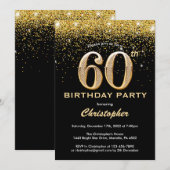 Invitation 60e anniversaire Noir et Parties scintillant d'or (Devant / Derrière)