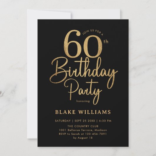 Invitation 60e Anniversaire Noir Or (Devant)
