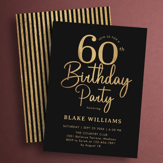 Invitation 60e Anniversaire Noir Or
