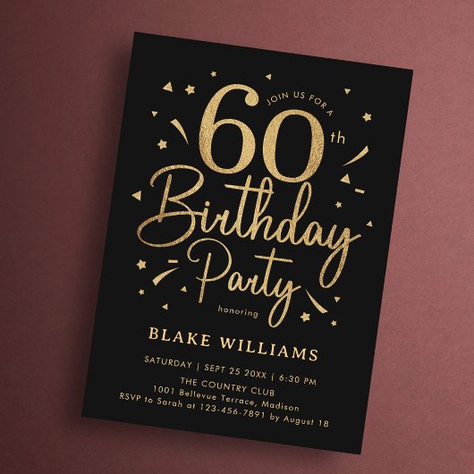 Invitation 60e Anniversaire Noir Or