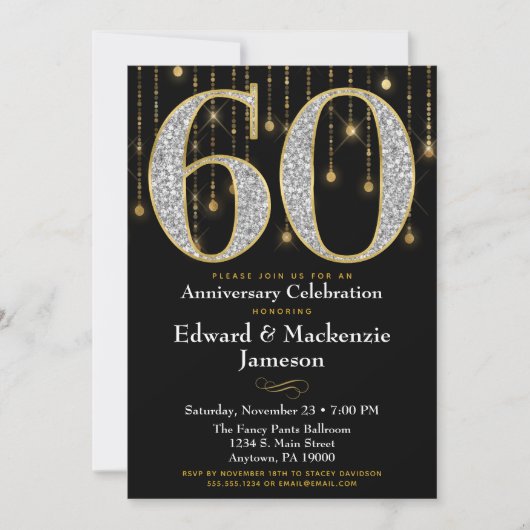 Invitation 60e Anniversaire Noir Or Diamants (Devant)