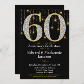 Invitation 60e Anniversaire Noir Or Diamants (Devant / Derrière)