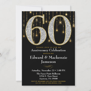 Invitation 60e Anniversaire Noir Or Diamants