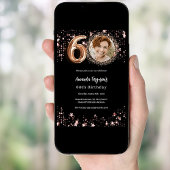 Invitation 60e anniversaire noir rose or photo étoiles luxe