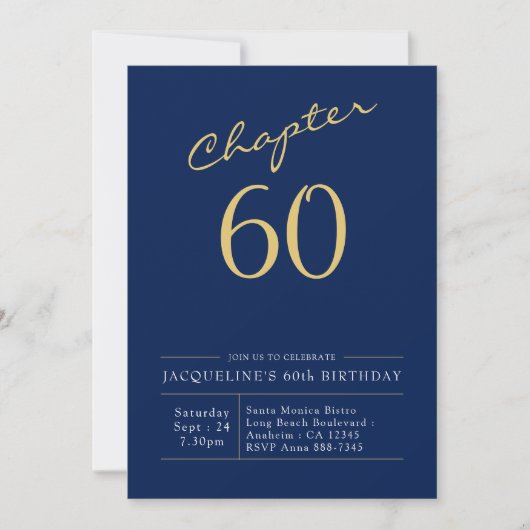 Invitation 60e Anniversaire Or moderne Script bleu (Devant)