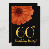 Invitation 60e anniversaire Orange Gold Black Daisy Metallic (Devant / Derrière)