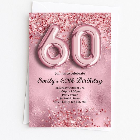 Invitation 60e Anniversaire Paillettes Roses