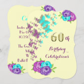 Invitation 60e anniversaire papillons et fleurs (Devant / Derrière)