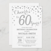 Invitation 60e anniversaire Parties scintillant d'argent Invi (Devant / Derrière)