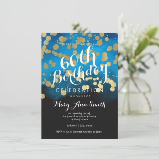 Invitation 60e anniversaire Parties scintillant d'or bleu aqu (Debout devant)
