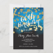 Invitation 60e anniversaire Parties scintillant d'or bleu aqu (Devant)