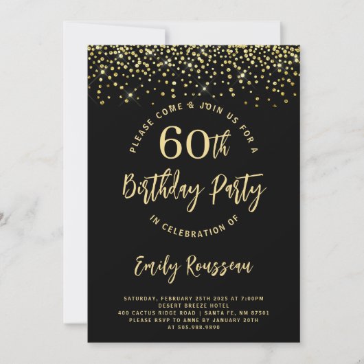 Invitation 60e anniversaire Parties scintillant or Confetti N (Devant)