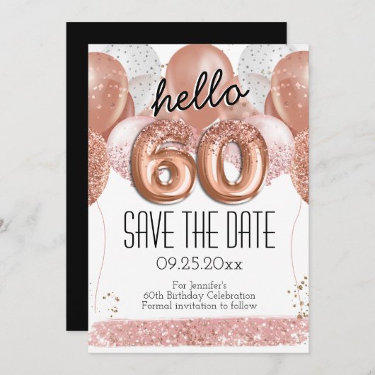 Invitation 60e anniversaire Parties scintillant rose Enregist (Devant / Derrière)