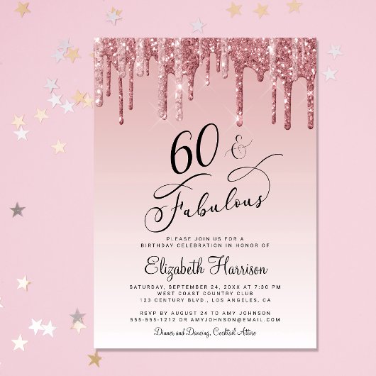 Invitation 60e anniversaire Parties scintillant Rose Gold Ros