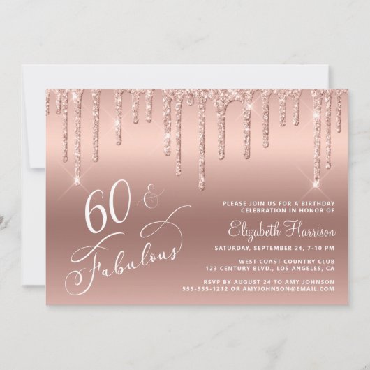 Invitation 60e anniversaire Parties scintillant Rose or (Devant)