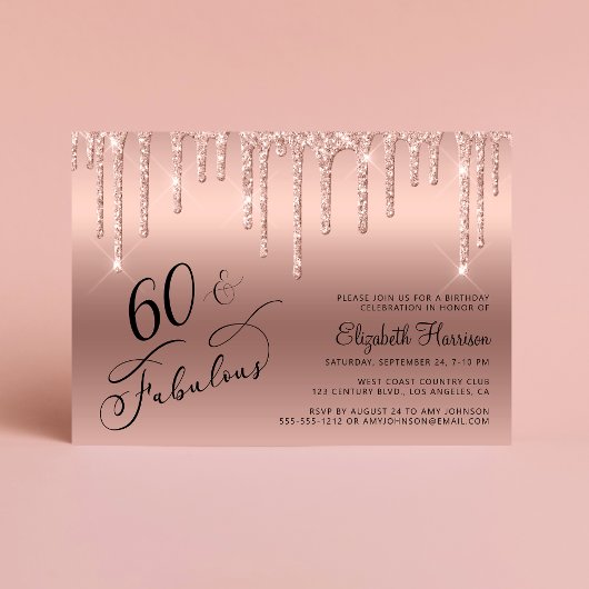 Invitation 60e anniversaire Parties scintillant Rose or