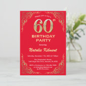 Invitation 60e anniversaire Parties scintillant rouge et or (Debout devant)