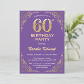 Invitation 60e anniversaire Parties scintillant violet et or  (Debout devant)